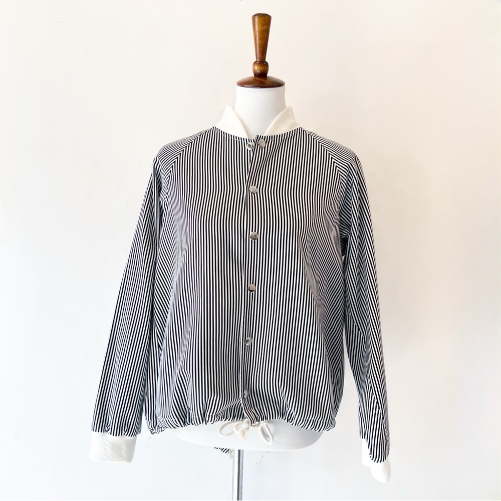 Harvey Faircloth Black & White Stripe Bomber Jacket Size Medium